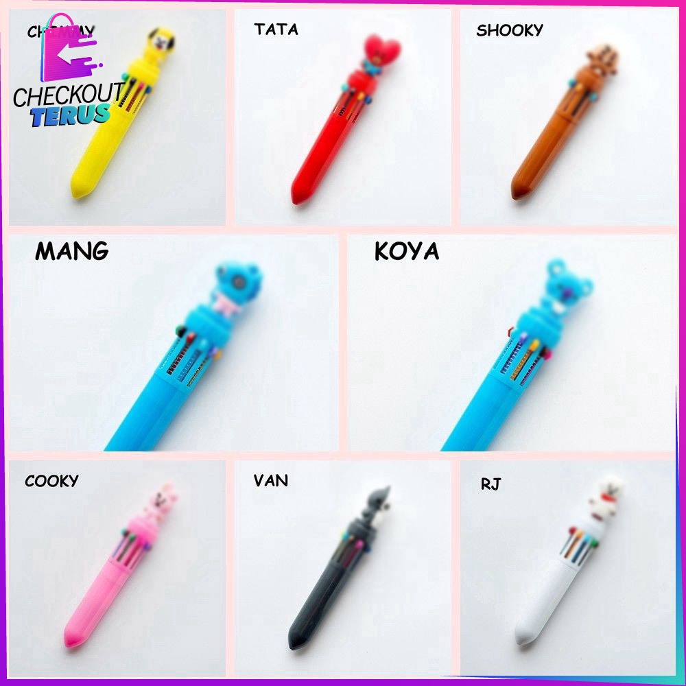 CT A13 PENA BANGTAN BOYS Pena Warna Warni Bolpoin Lucu Pulpen Karakter Kartun Dengan 10 Warna