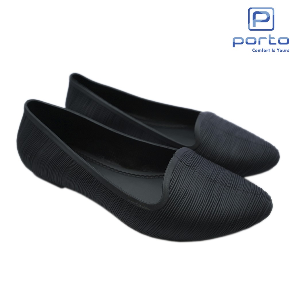 Porto - Sepatu Wanita Flat Shoes Korea Nyaman Casual Porto Lady Hitam Nude Cewe Original WHA-BLACK