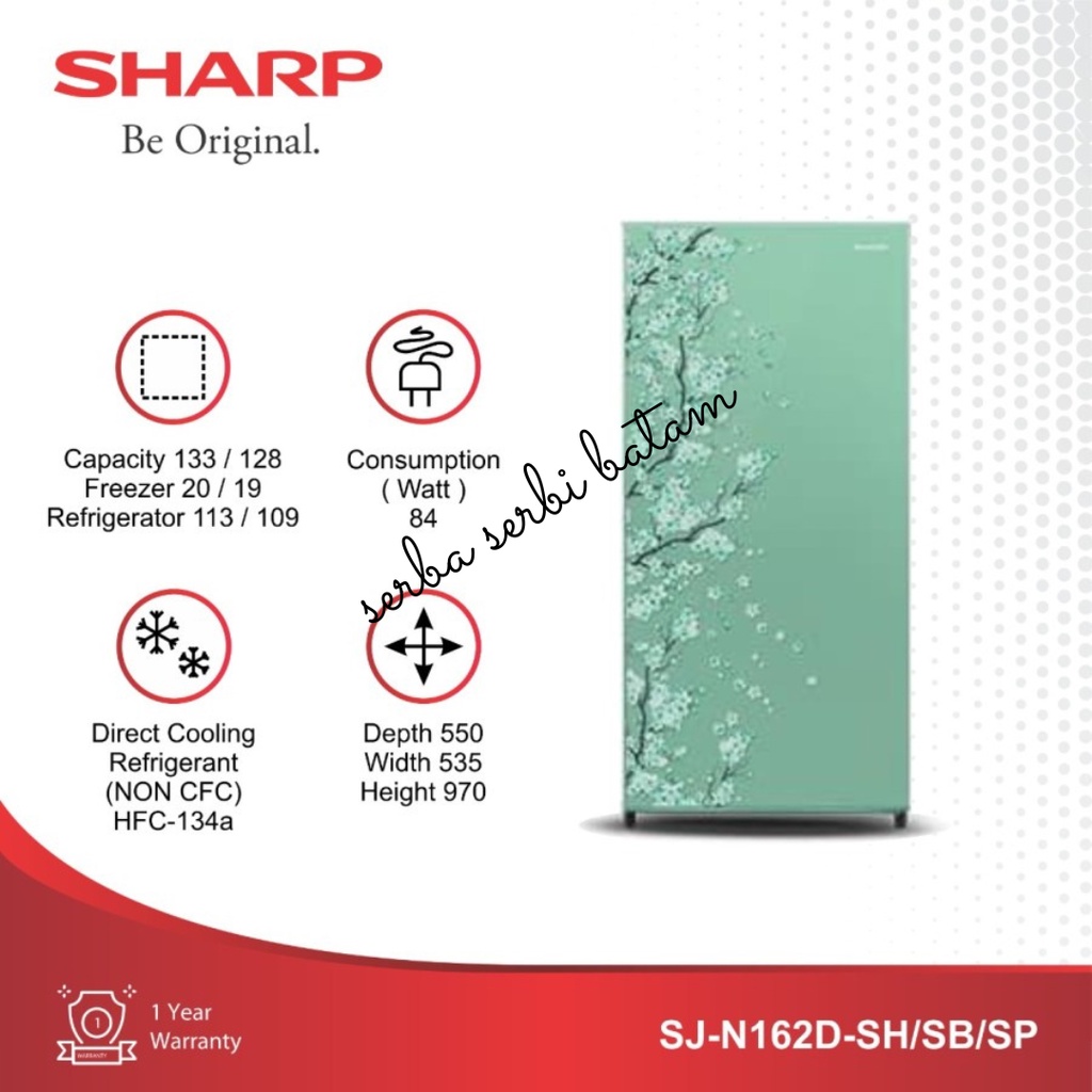 Sharp Kulkas Satu pintu SJ-N162D-SH/SB/SP Kirei III Sakura Series BATAM