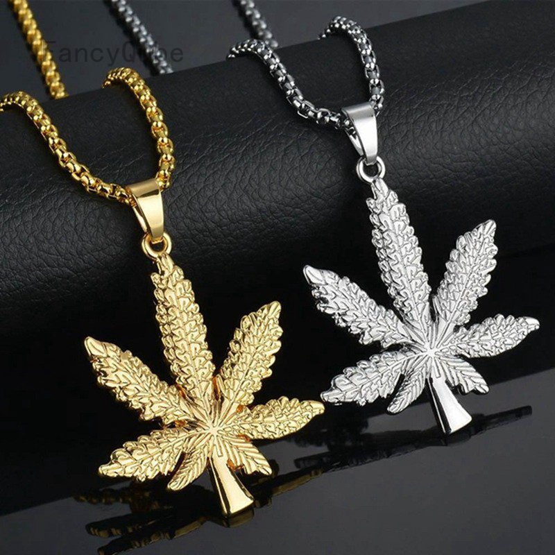 18K Gold Plated Necklace Weed Marijuana Leaf Pot Diamond Pendant Necklace