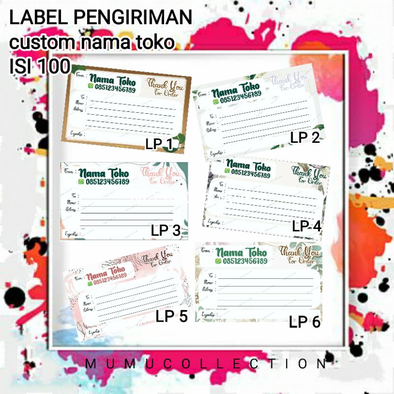 

isi 100 label pengiriman custom nama toko stiker/kertas