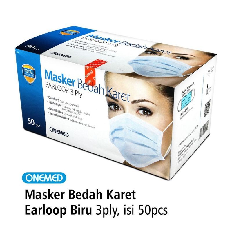 Masker Medis OneMed Earloop centel telinga box isi 50lbr