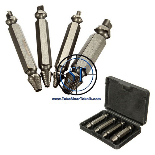 Screw Extractor HSS Drill Bits Pembuka Baut Skrup Mur Rusak isi 4 Pcs Baut Mur Dol Kepala Baud Drill