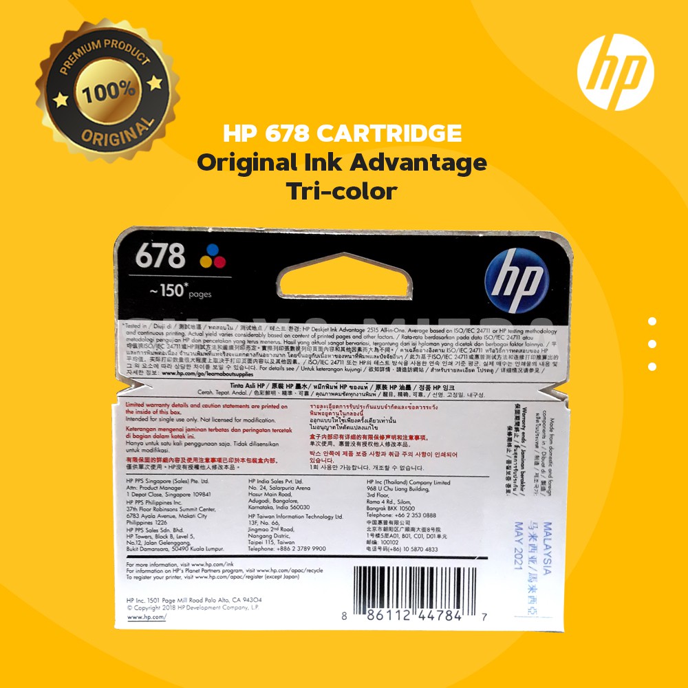 Tinta HP 678 Ink Colour Cartridge - For 1515, 2545 Color Original