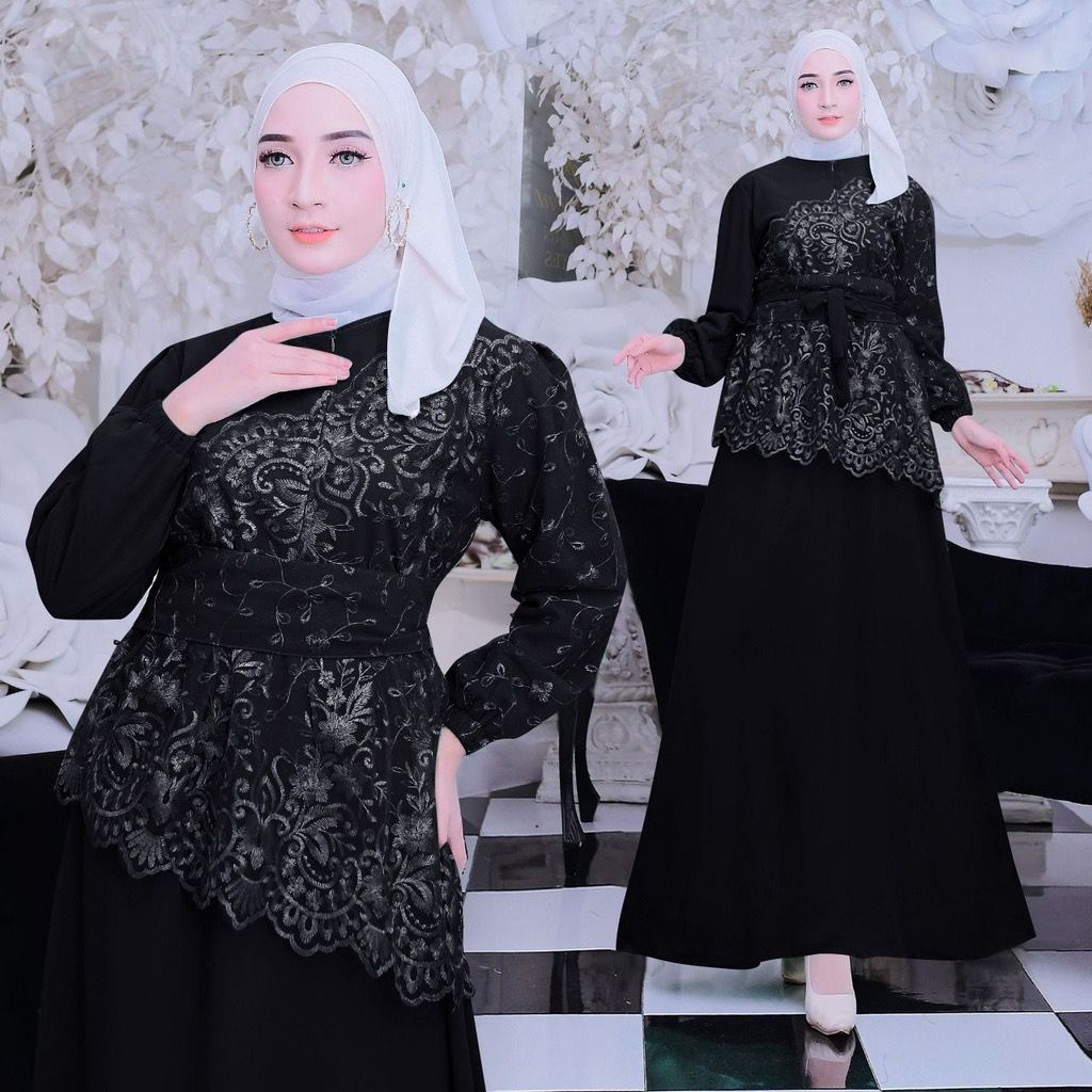 Sherin Dress Maxi Tile Mutiara Kombinasi Bahan Ceruty Size S-M, L , XL, XXL Gamis Pesta Busui