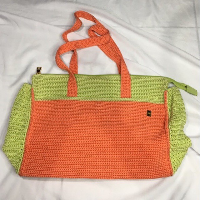 Tote Bag Rajut Dowa Hijau Orange Preloved