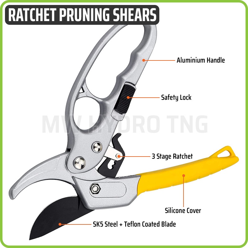 Ratchet Pruning Shears Scissors - Gunting Taman, Dahan Ranting Tanaman