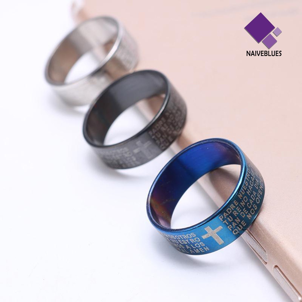 Naiveblue Cincin Titanium Steel Motif Salib Ayat Alkitab Untuk Pasangan / Pria / Wanita / Pesta