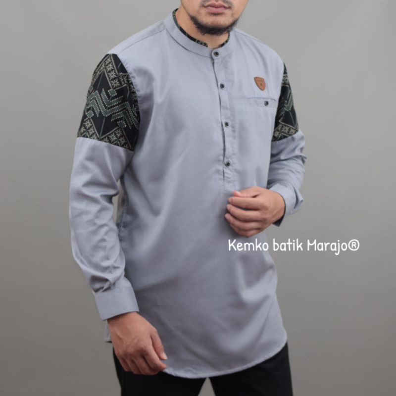 KOKO KURTA LENGAN PANJANG BAHAN TOYOBO kombi songket WARNA PUTIH  MOCCA ABU maroon hijau  M L XL