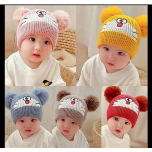 Topi Kupluk Rajut Doraemon