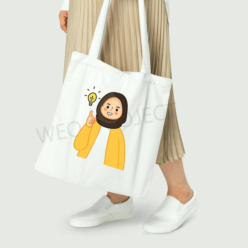 TOTE BAG KANVAS MURAH / TOTE BAG WANITA / TOTE BAG MOTIF ILUSTRASI HIJAB PART