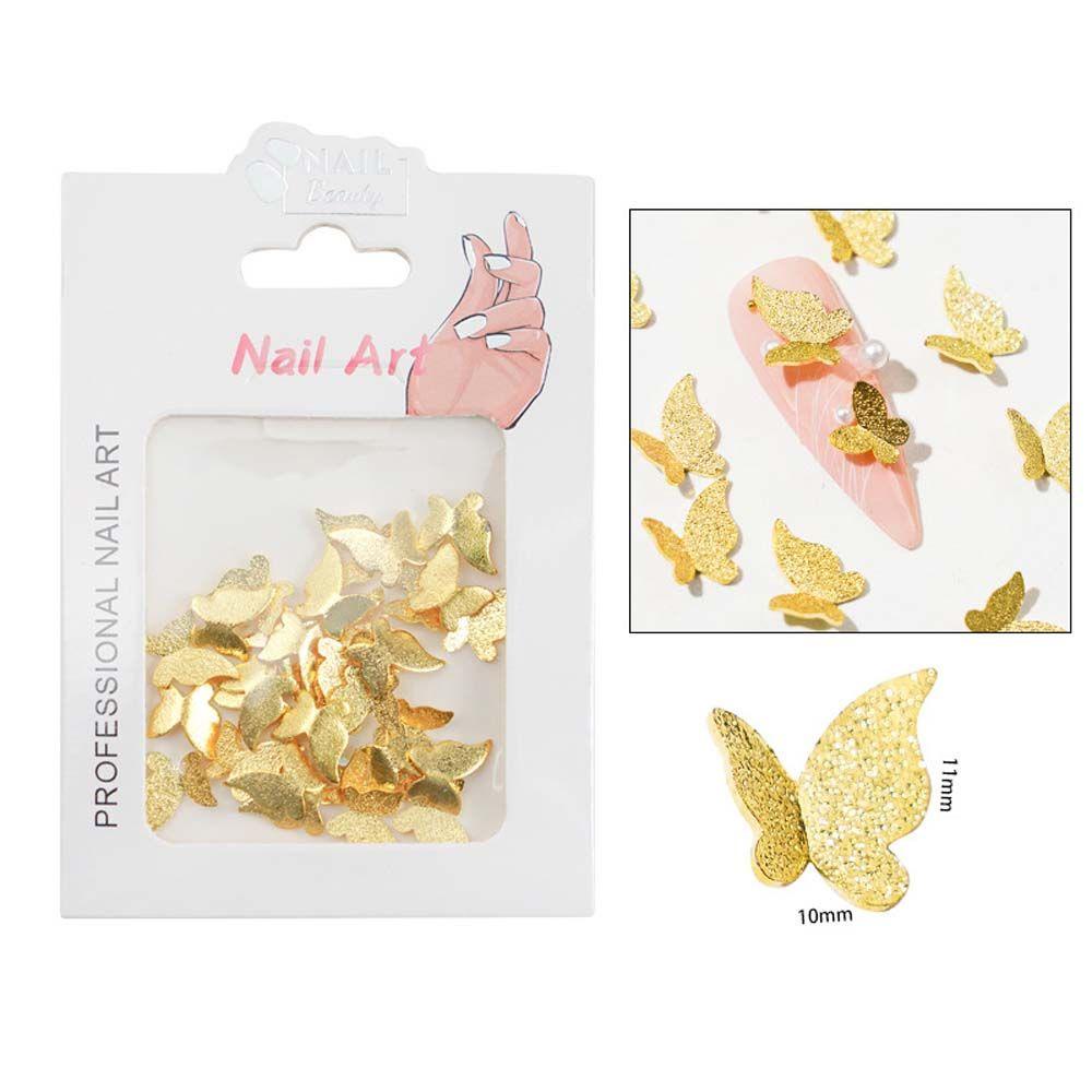AUGUSTINA Agustina Butterfly Nail Art Dekorasi Wanita Jepang Warna Emas Perak Hiasan Kuku Frosted 3D Nail Jewelry
