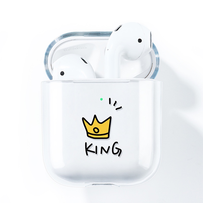 Casing Silikon Motif Kartun Mahkota Raja / Ratu / Ratu Untuk Simpan Earphone Wireless Bluetooth Apple AirPods 1 / 2 / 3