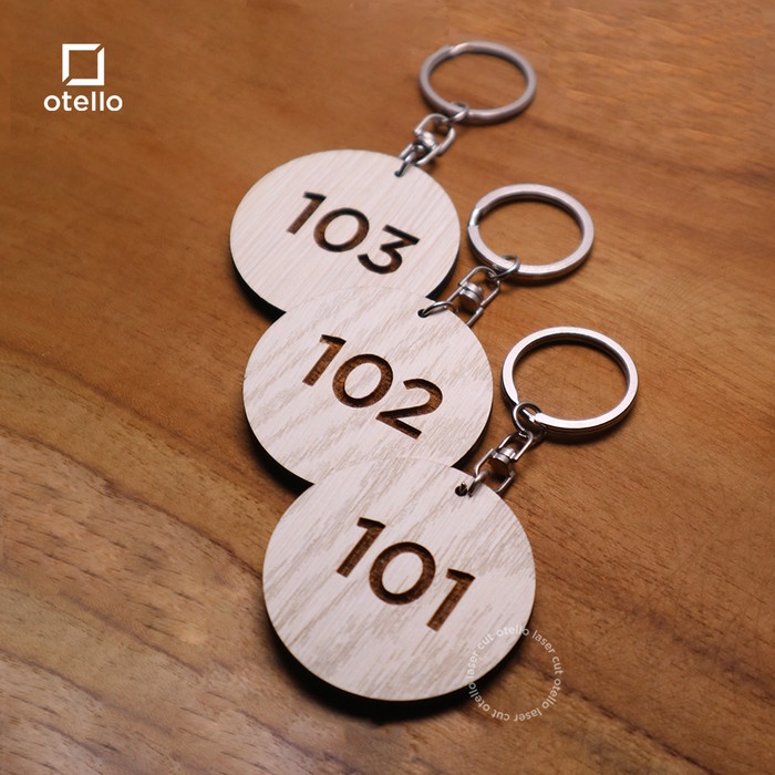 Custom Gantungan Kunci Kamar Round Wooden Room Keychain Hotel Kost Pintu Kosan Ganci Grafir Engrave