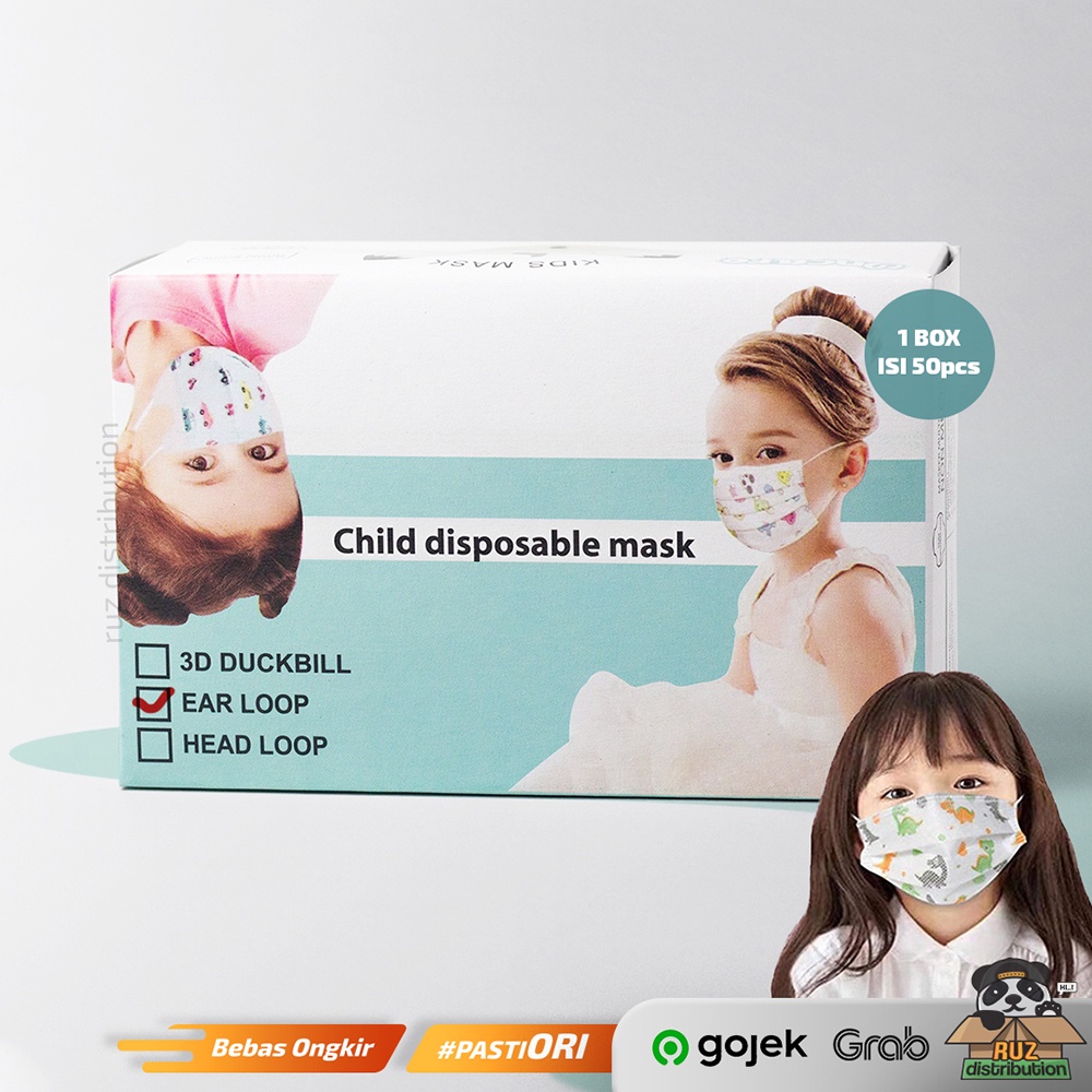 Masker Anak 3Ply Earloop Motif Lucu - 1 Box isi 50pcs