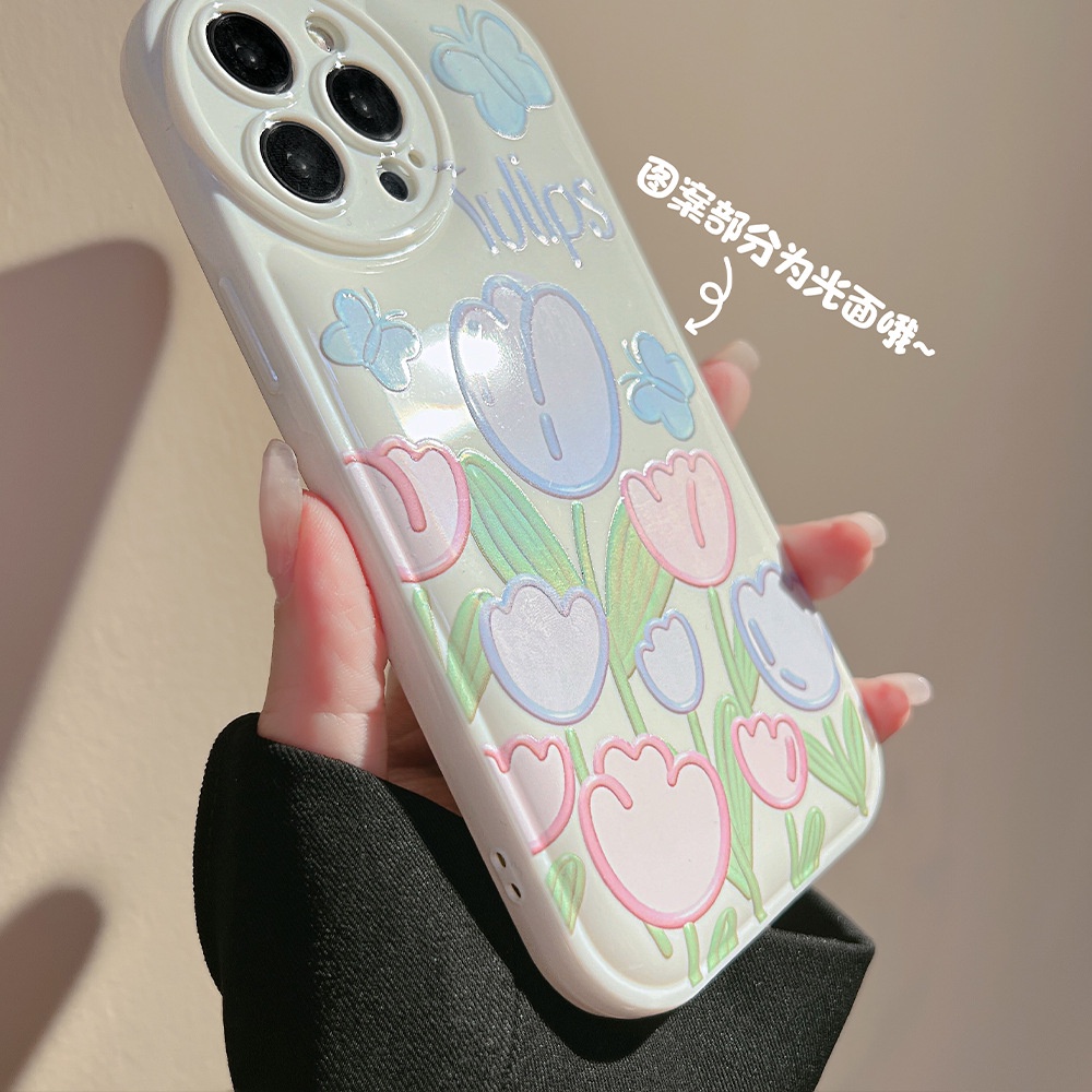 Case Pelindung Motif Bunga Tulip Warna Putih Untuk Iphone 7 8 Plus SE 2020 11 XS XR 12 13 PRO MAX