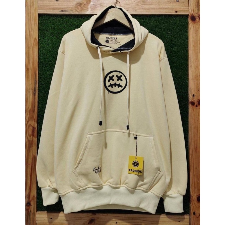 Sweater Hoodie Pria Warna Cream Smile Bahan Katun Felece Tebal Original Distro Ukuran M L XL XXL Basic Kasual Japanese Style Sweter Cewek Oversize Premium Brand Lokal