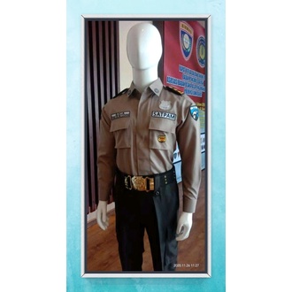 atasan bawahan stelan seragam satpam terbaru 2023_2024 PDL /PDH stelan baju scurity baru cream murah model lengan panjang lengan pendek  warna coklat mirip polisi stelan dinas kerja harian lengkap full logo seragam baru satpam baru murah original  cod