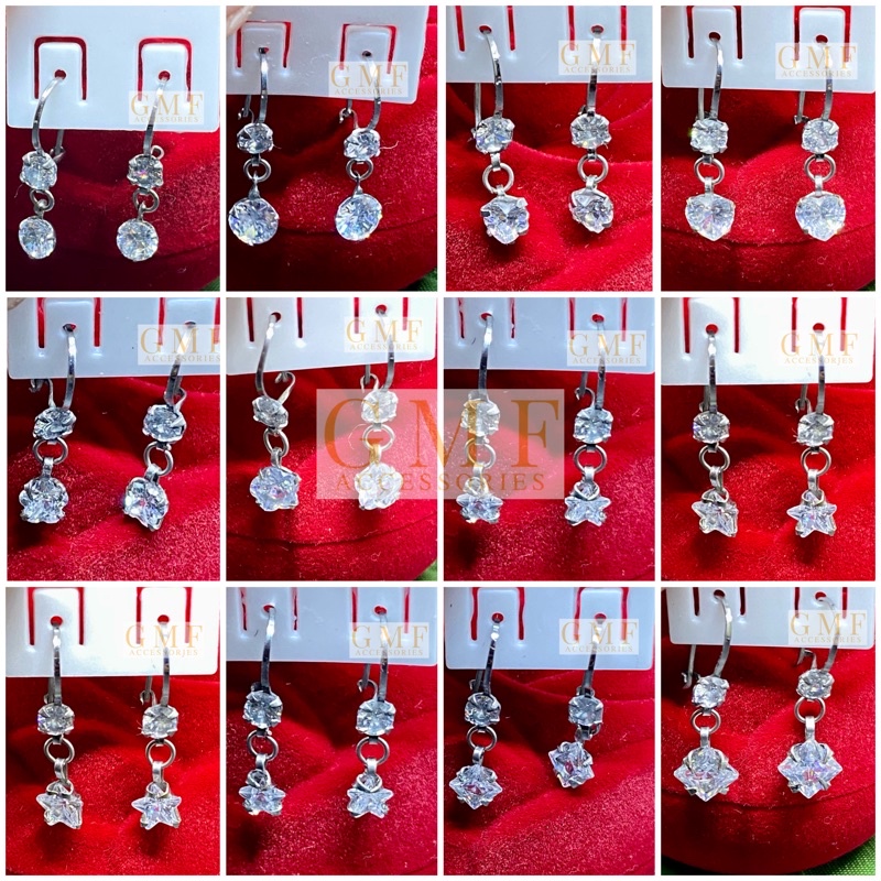 Anting Monel Permata Diamond Bentuk Bulat Ada Bandulnya Bentuk Macam-Macam Love Bunga Kotak Bintang Permata Swarovski Anti Karat Stainless Steel