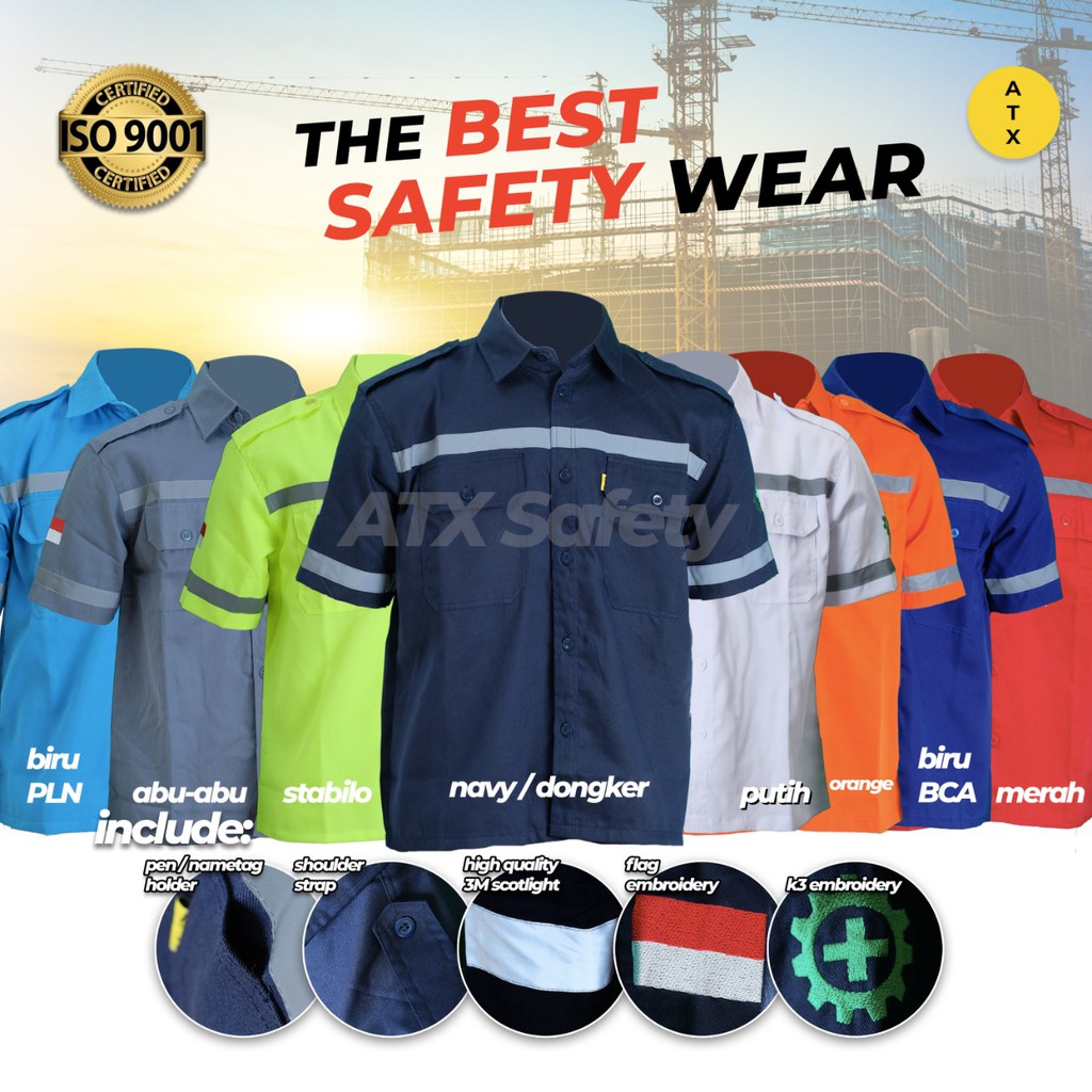 Wearpack Safety Baju Kerja Lapangan Lengan Pendek Merk ATX Stabilo