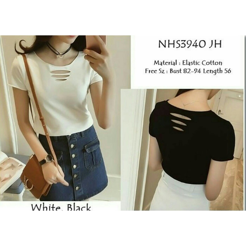 QFS BLOUSE NECI / FIT TO L / HITAM / PUTIH / BEST QUALITY