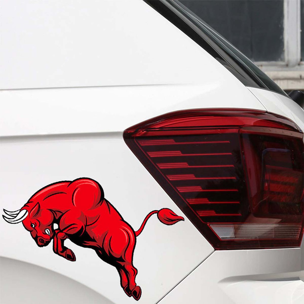 Stiker Dinding Desain Kartun Kepala Banteng Warna Merah Bahan Vinyl Untuk Dekorasi Mobil