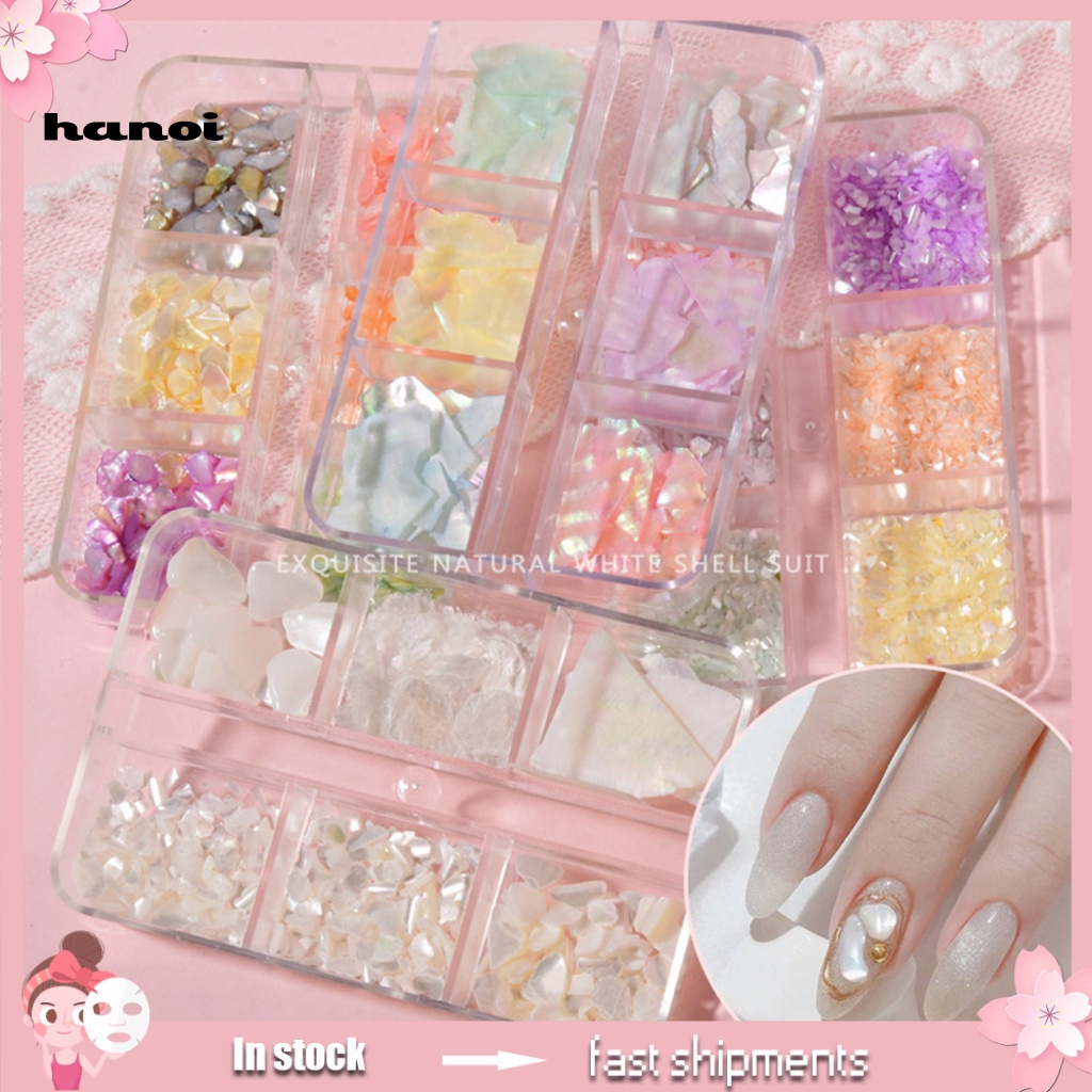 Han_ 1 Kotak Ornamen Kerang Multifungsi Untuk Dekorasi Nail Art