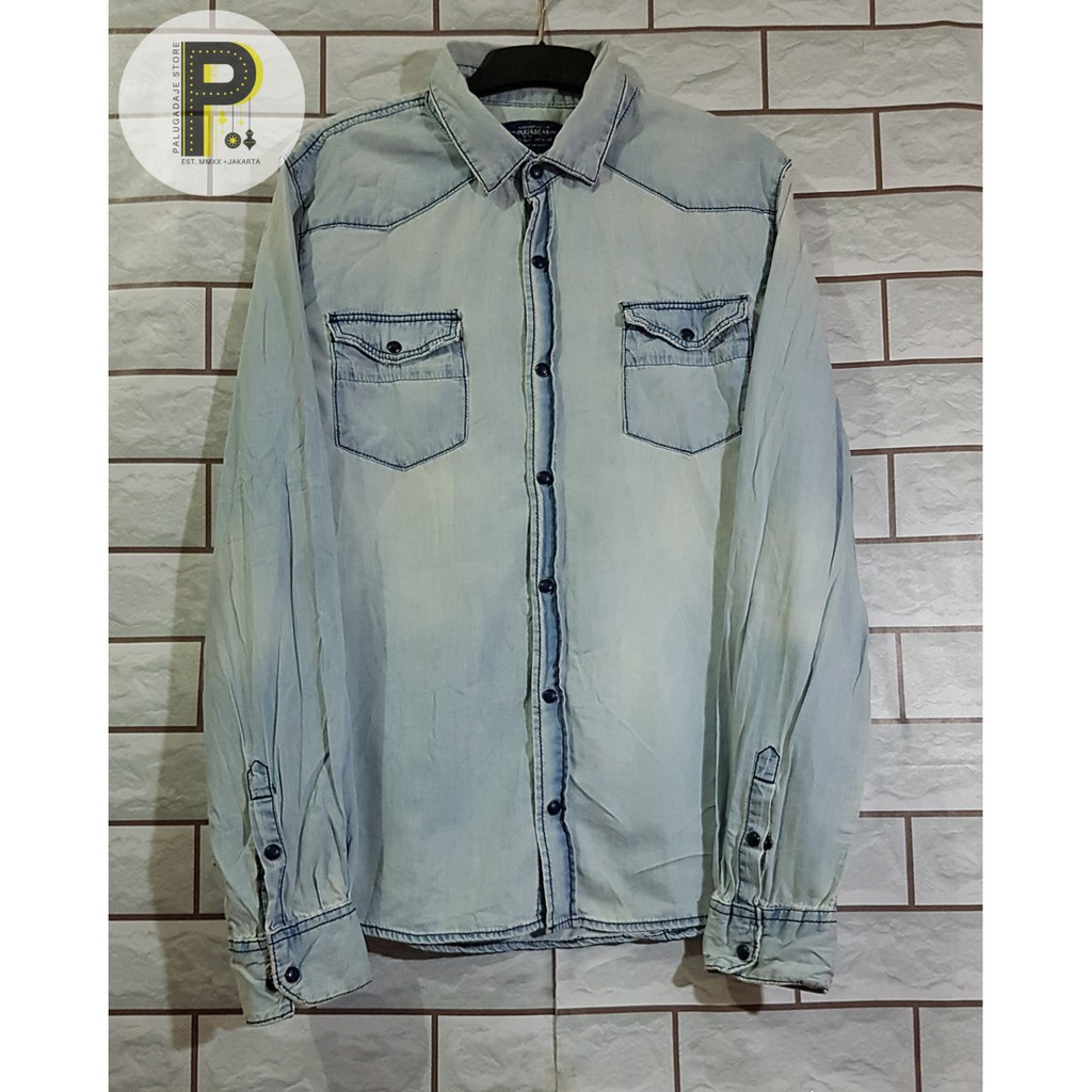Kemeja Denim Casual Pria Second Branded - Kemeja PULL&BEAR