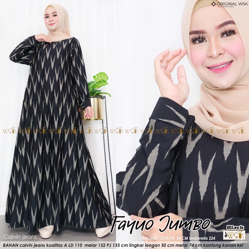 Fayuo Baju Gamis Wanita Terbaru 2021 Gamis Fayuo Jumbo Bahan Calvin Jeans Ld 110 Melar Adem