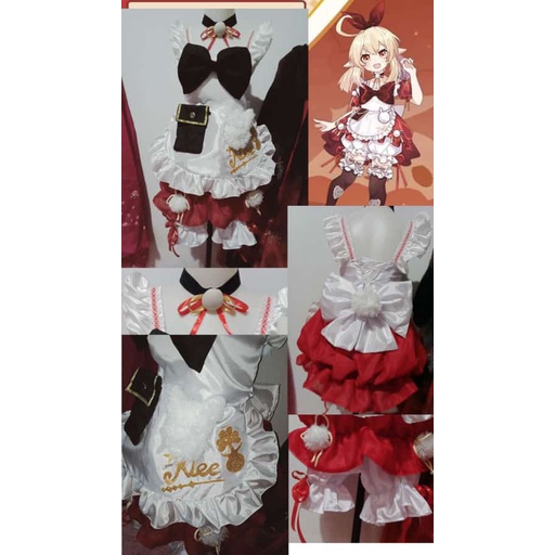 KLEE GENSHIN IMPACT GAME APRON MAID COSTUME COSPLAY KOSTUM