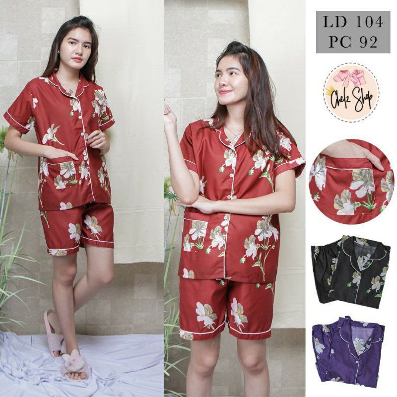 Baju Tidur Piyama Wanita Cewek Dewasa Pajamas Katun Motif HP Bunga Catrine