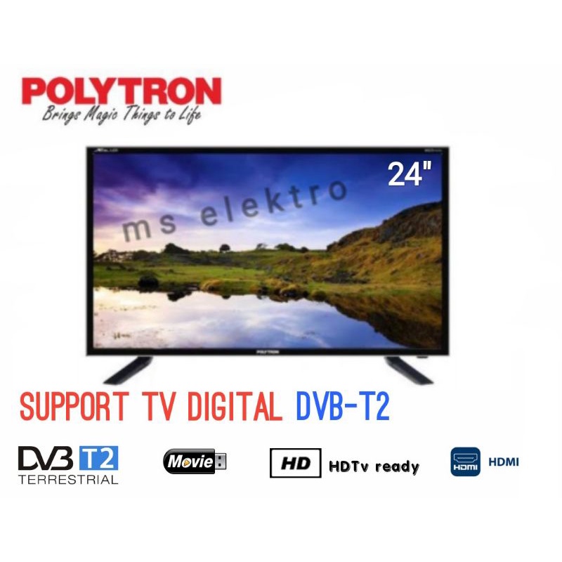 TV LED Polytron 24 inch Digital DVBT2 24V1853 HD USB Movie