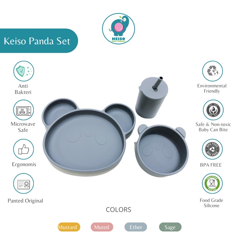 Keiso Panda Set + Keiso Hampers Box ( paket tempat makan yang terdiri dari piring bayi silikon + man