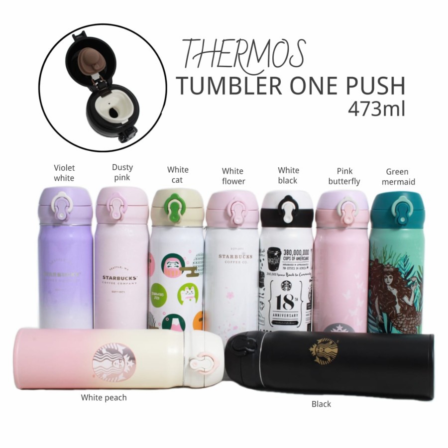 botol minum tumbler thermos starbucks one push 473ml