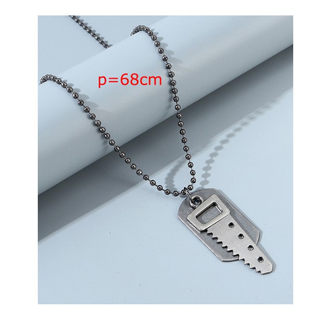 LRC Kalung Fashion Silver Small Saw Geometric Bead Chain Mens Necklace Y64699