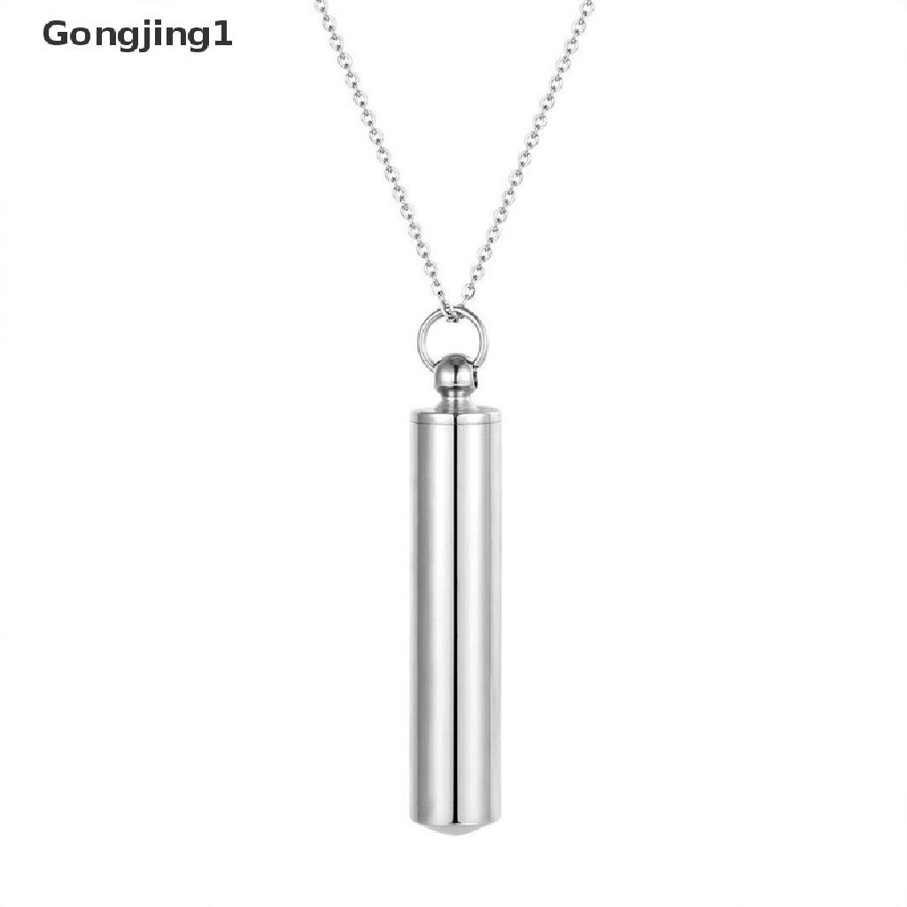 Gongjing1 Kalung Rantai Liontin Tabung Silinder Stainless Steel Holder Abu Kremasi Untuk Wanita