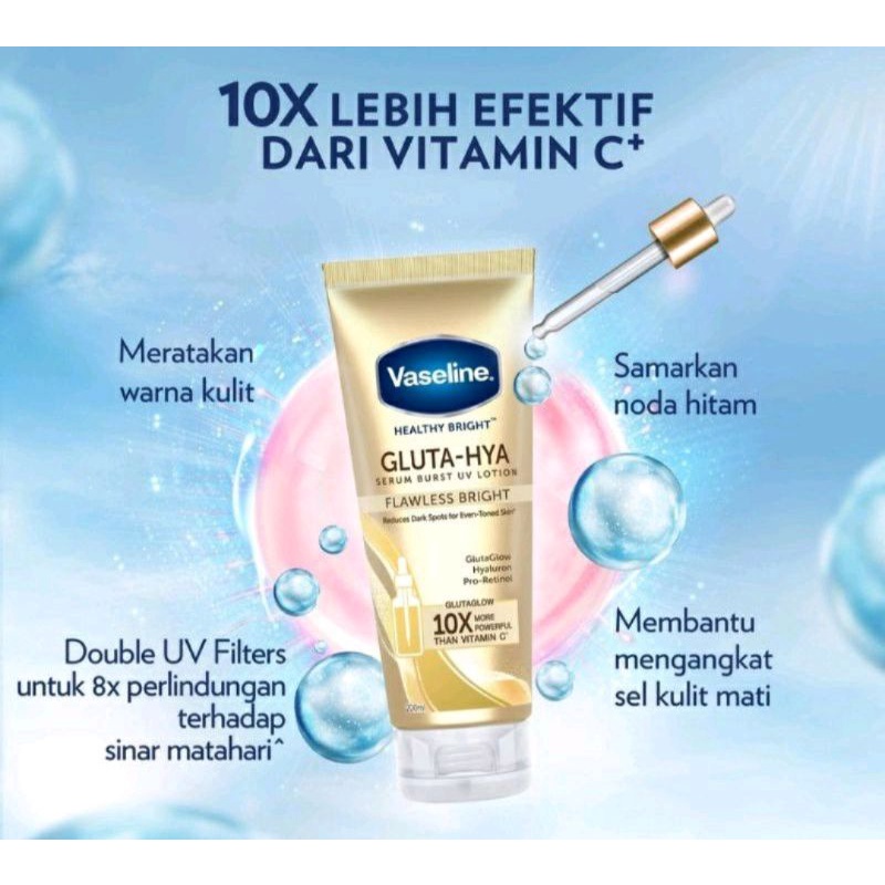 new VASELINE HEALTHY BRIGHT GLUTA HYA SERUM BURST  UV LOTION FLAWLESS BRIGHT VASELINE LOTION GOLD dan PINK , BIRU OVERNIGHT BPOM