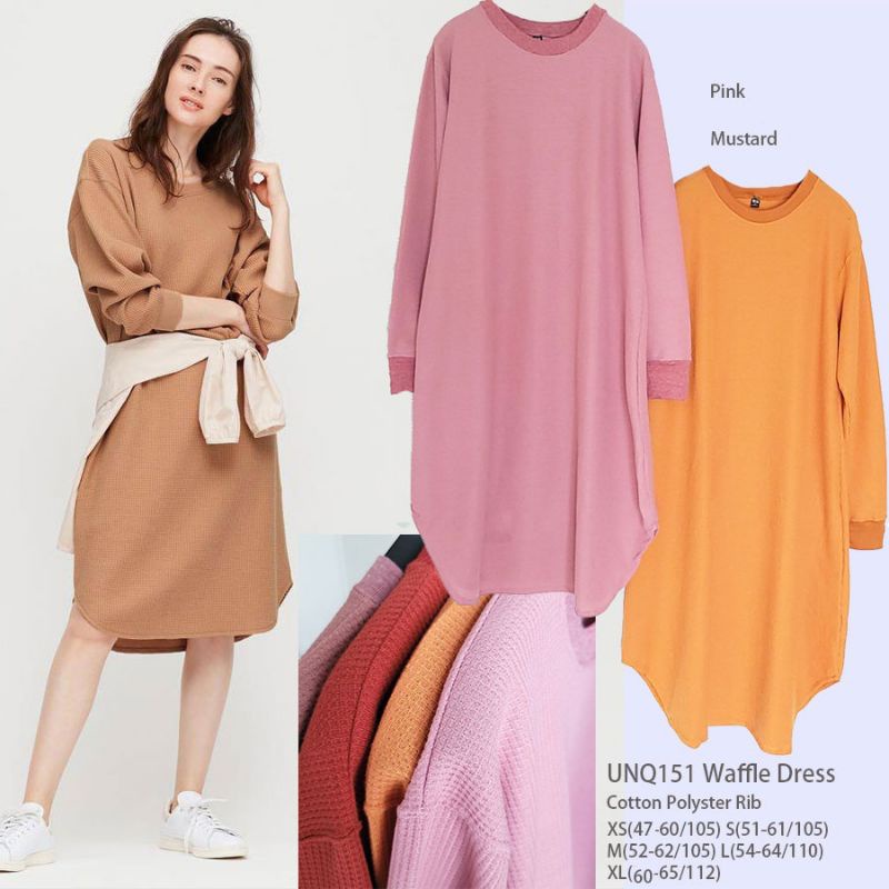 Women Waffle Crewneck Long Sleeve Dress Original Branded