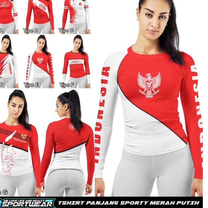 Wow Murah Meriah.. Tshirt Panjang Merah Putih AB Sportwear