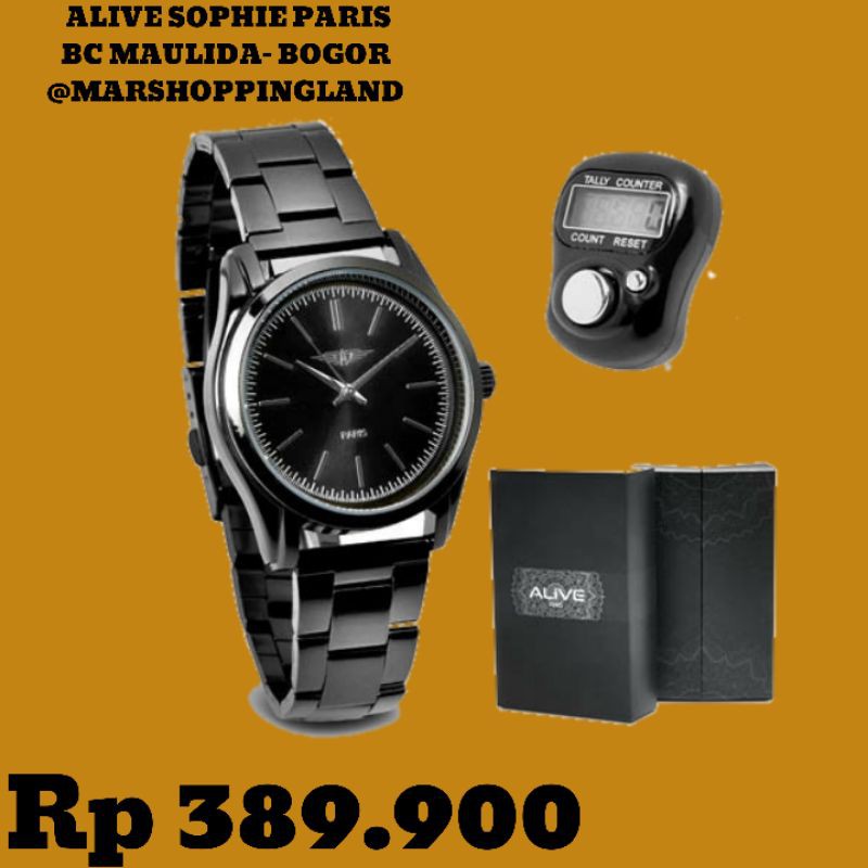 JAM TANGAN PRIA MAUSSET BLACK GAL368B5 ALIVE SOPHIE PARIS BONUS TASBIH DIGITAL