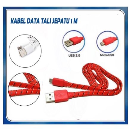 Kabel Data tali sepatu 1m gepeng / Kabel Data Tali Sepatu 3 M Gepeng MICRO USB