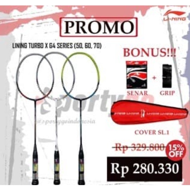 Free Pasang - Paket Raket Lining Turbo X50-X60-X70 G4 Series Original #98