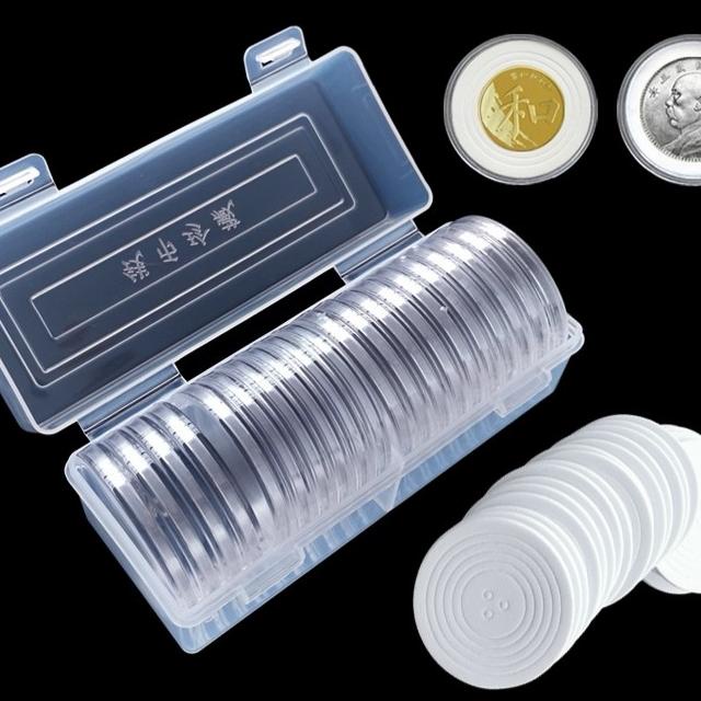 Pelindung koin Kapsul coin bulat 46 mm busa transparan box plastik