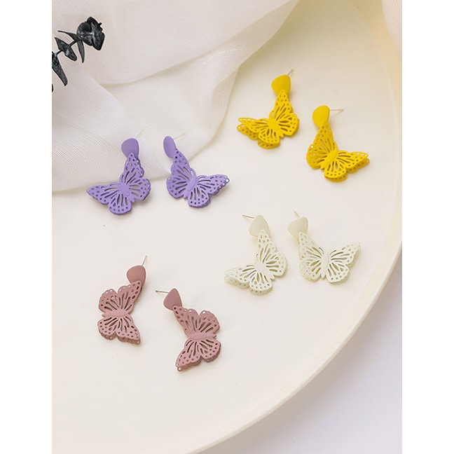 LRC Anting Tusuk Fashion Dark Powder Three-dimensional Double-painted Butterfly K3319X