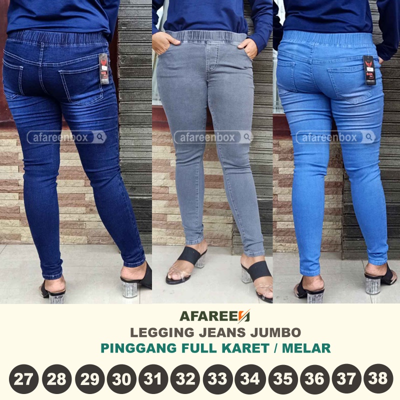 Legging Jeans Jumbo Pinggang Karet Stretch Jegging Jeans Skinny Celana Panjang Jeans Wanita 27-38