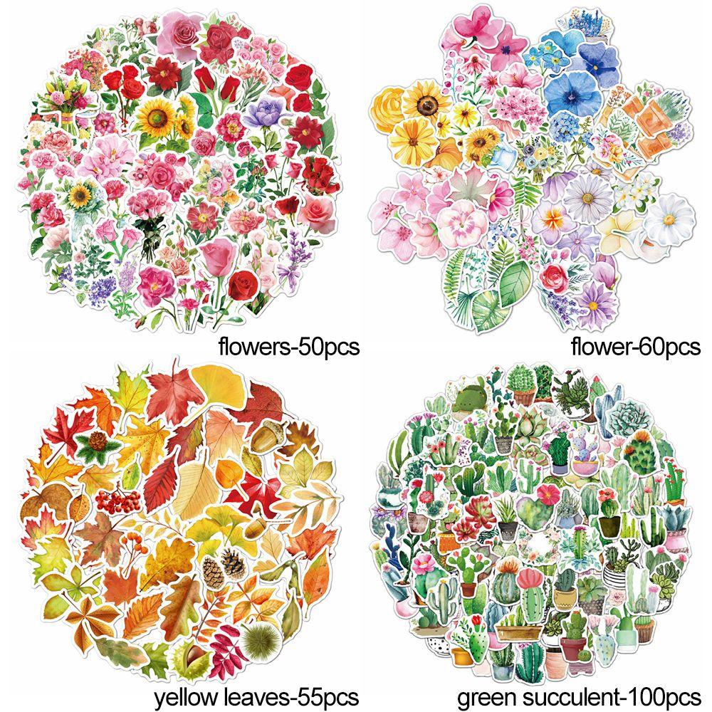 Nanas50 /55/60/100PCS Bunga Cantik Stiker Koper Ornamen Mekar Warna-Warni Scrapbooking Dekorasi Bunga Daun