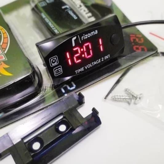 Voltmeter + jam rhizoma motor - mobil voltmeter aki iccu rhizoma - Merah