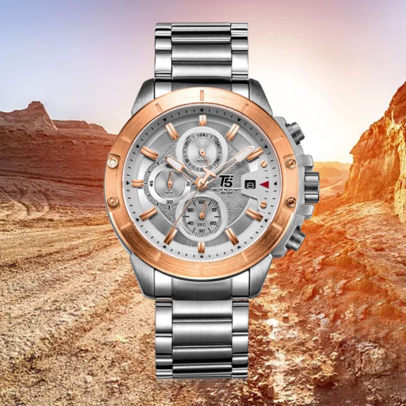 JAM TANGAN T5 PRIA H-3636G H 3636 STRAP STAINLESS ORIGINAL