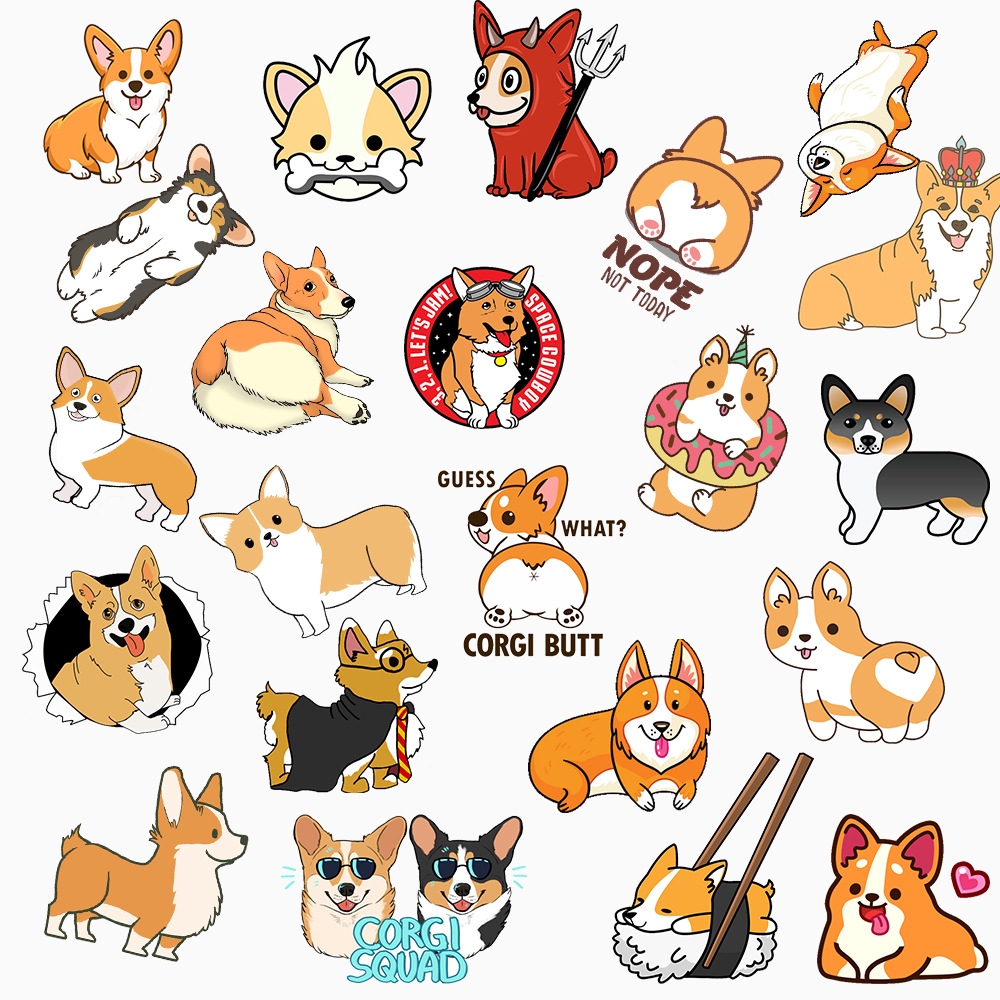 50pcs/set Stiker Desain Anjing Corgi Anti Air Untuk Dekorasi Kulkas/Skateboard/Laptop