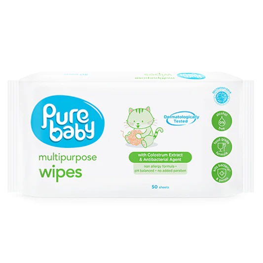 ★ BB ★ Pure Baby Multipurpose Wipes 50 + 50S - Tisu Basah Bayi Serbaguna Food Grade Tanpa Alkohol